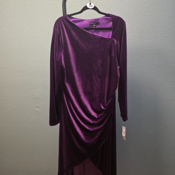 Maggy London Dress Size 16 Velvet Amethyst Purple Ruched Asymmetrical NWT - Picture 1 of 15